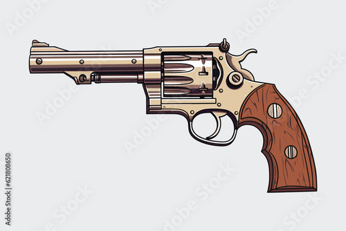 Vintage retro western wild west hand gun revolver cowboy. Cartoon logo emblem style. Graphic Art. Vector photo