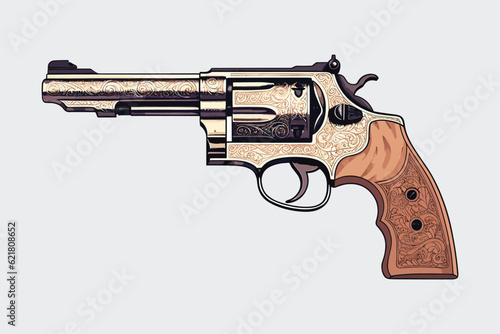 Vintage retro western wild west hand gun revolver cowboy. Cartoon logo emblem style. Graphic Art. Vector