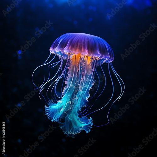 Generative AI : Colorful Jellyfish Gliding Through the Watercolor Seascape © The Little Hut