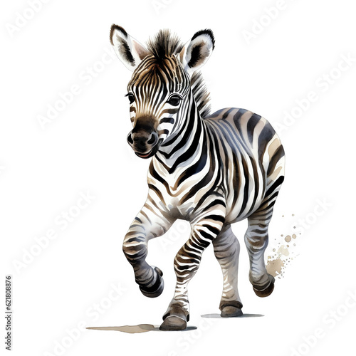 Generative AI   Adorable Baby Zebra  Realistic Watercolor Clipart of a Cute Zebra s Face on a White Background
