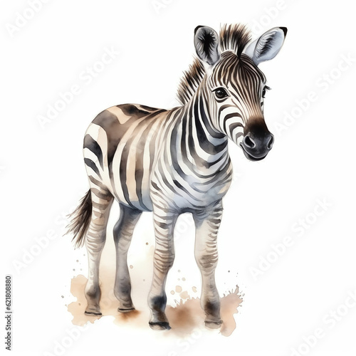 Generative AI   Adorable Baby Zebra  Realistic Watercolor Clipart of a Cute Zebra s Face on a White Background