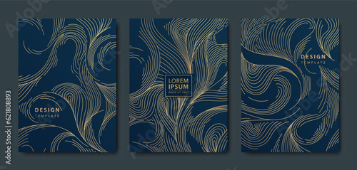 Vector japanese line texture patterns, luxury covers, hand drawn abstract wavy shapes. Luxury line covers, labels, frames, invitations, brochures, packaging products, perfume, soap, wine.