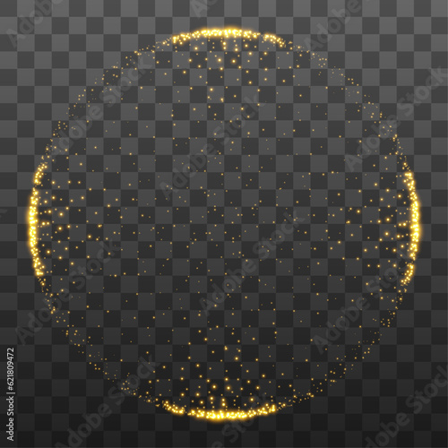 vector light effect circle shape on a black background. gold glowing neon circle with luminous dust and glares. luminous circle. abstract stylish light effect.