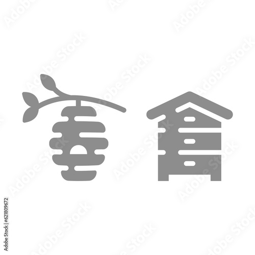 Beehive, wild and manmade vector icon set. Bee hive, hives filled icons.