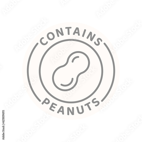 Contains peanuts vector line label. Food ingredient peanut allergen badge.