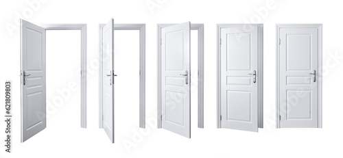 Set of different elegant white door. PNG file, cut out, without background