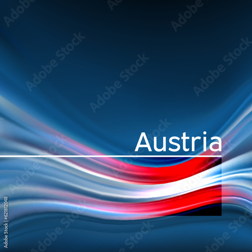 Austria flag background. Abstract austrian flag in the blue sky. National holiday card design. Business brochure design. State banner, austria poster, patriotic cover, flyer. Vector illustration