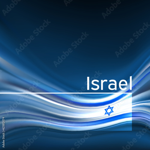 Israel flag background. Abstract israeli flag in the blue sky.  National holiday card design. State banner, israel poster, patriotic cover, flyer. Business brochure. Vector design