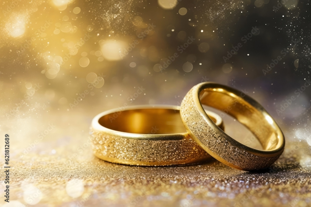Wedding rings on bokeh background with copy space. Generative AI. Wedding rings on bokeh background with copy space. Generative AI.