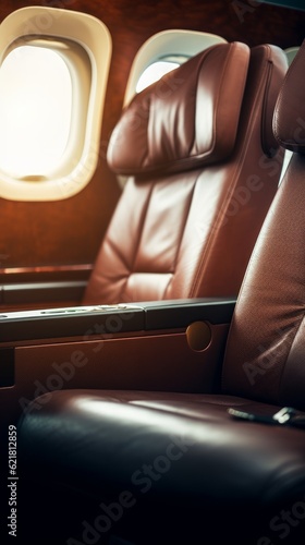 First class and business class seats with copy space. Generative AI © ColdFire