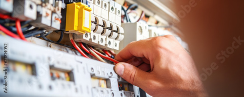 Electrician installing electric cable, generative ai