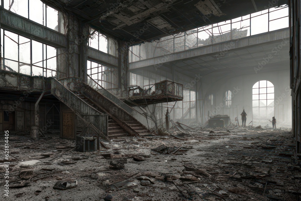 Interior of a post apocalyptic building Interior of a post apocalyptic building