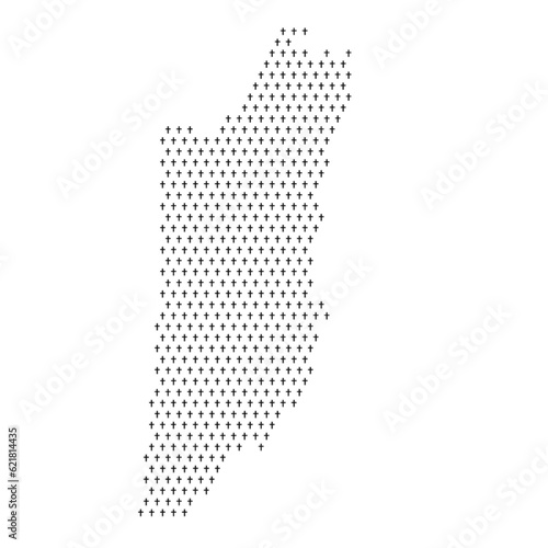 Map of the country of Belize with crosses on a white background