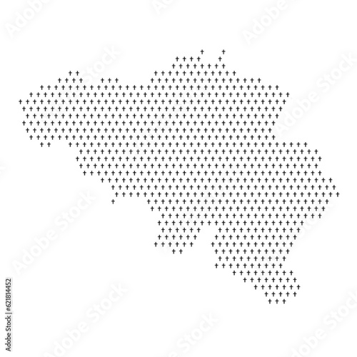 Map of the country of Belgium with crosses on a white background