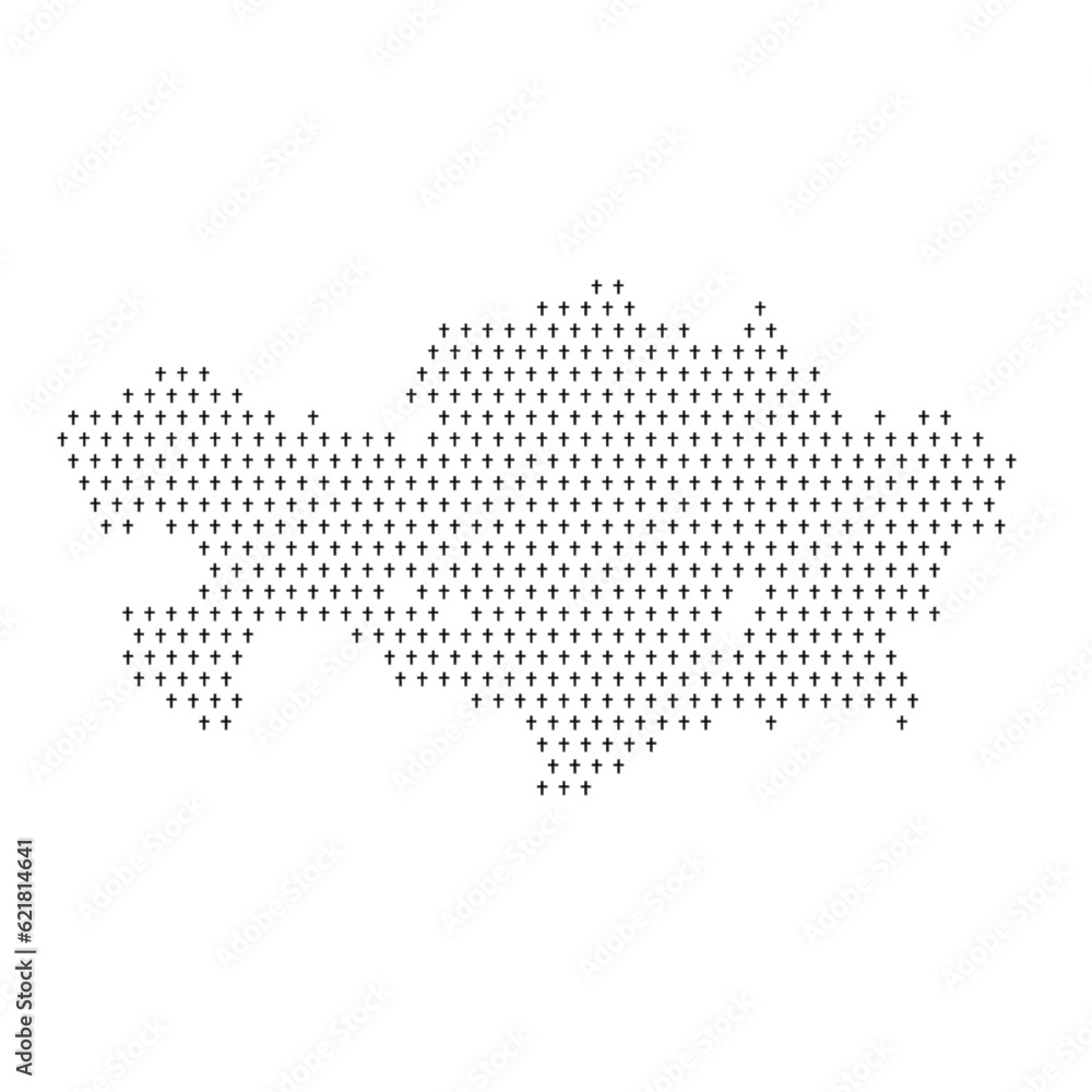 Map of the country of Kazakhstan with crosses on a white background