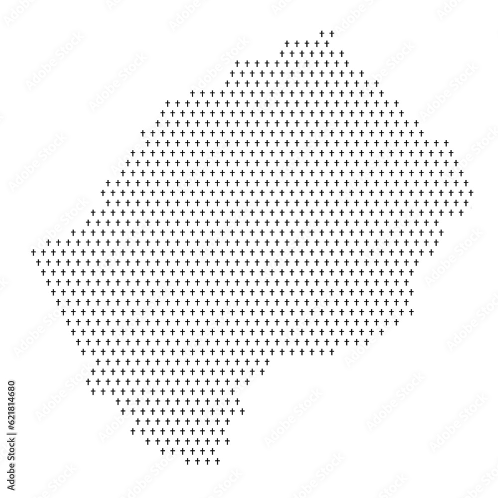 Map of the country of Lesotho with crosses on a white background