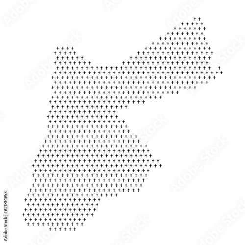 Map of the country of Jordan with crosses on a white background