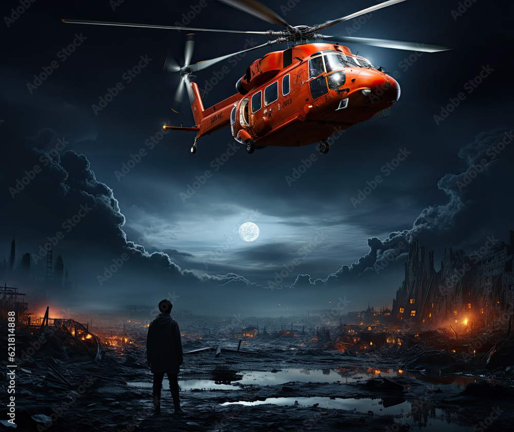 Rescue helicopter rescues a shipwrecked man in a stormy sea, ai generative Rescue helicopter rescues a shipwrecked man in a stormy sea, ai generative