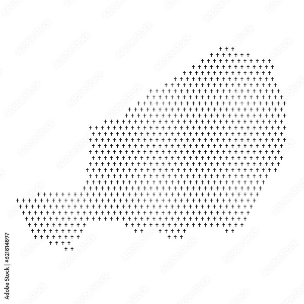Map of the country of Niger with crosses on a white background