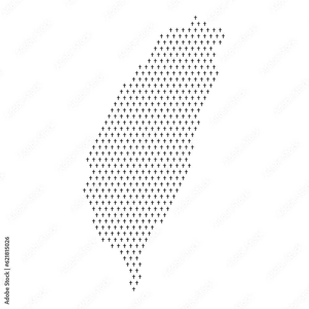 Map of the country of Taiwan with crosses on a white background