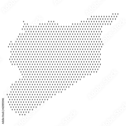 Map of the country of Syria with crosses on a white background