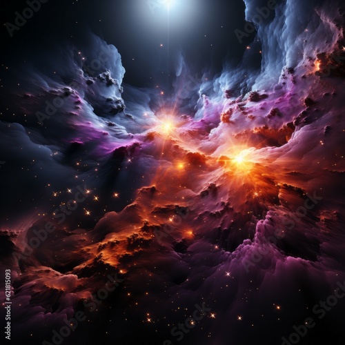 Galaxy and colorful nebula, generated abstract background. Mysterious psychedelic relaxation pattern. Fractal abstract texture. Digital artwork graphic astrology magic © Valua Vitaly