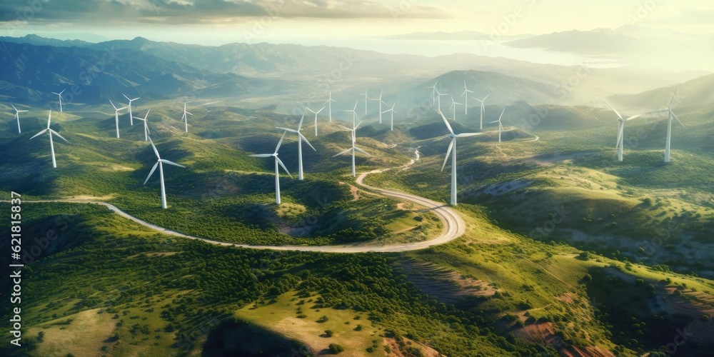 Wind turbine field view. Generative AI