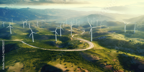 Wind turbine field view. Generative AI