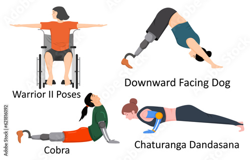 Illustration of disabilities women doing yoga pose exercises