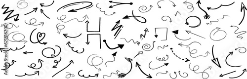 Charcoal arrows vector icons set. Texture design elements of scribble lines