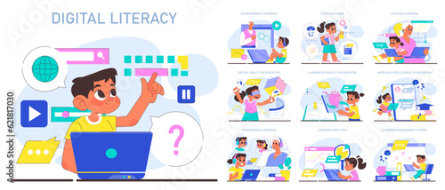 Modern education methodics set. Online educational ecosystem.