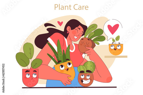 House plant care tips. Character enjoy gardening taking care