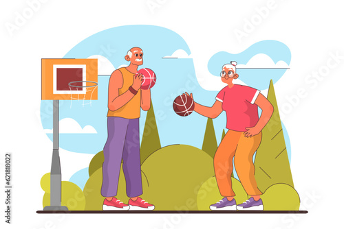 Healthy and active lifestyle. Senior people playing basketball game