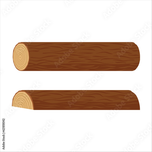 vector with two long logs. whole and cut log and cut in half brown