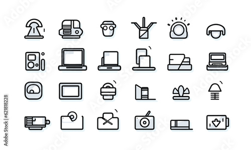 Visual depiction of web symbols inline style. Icons for creative packages, stationary, software, creativity, tools, drawing, and a collection for graphic designers
