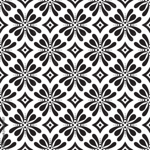 Wallpaper in the style of Baroque. A seamless vector background. Black and white texture. Floral ornament.