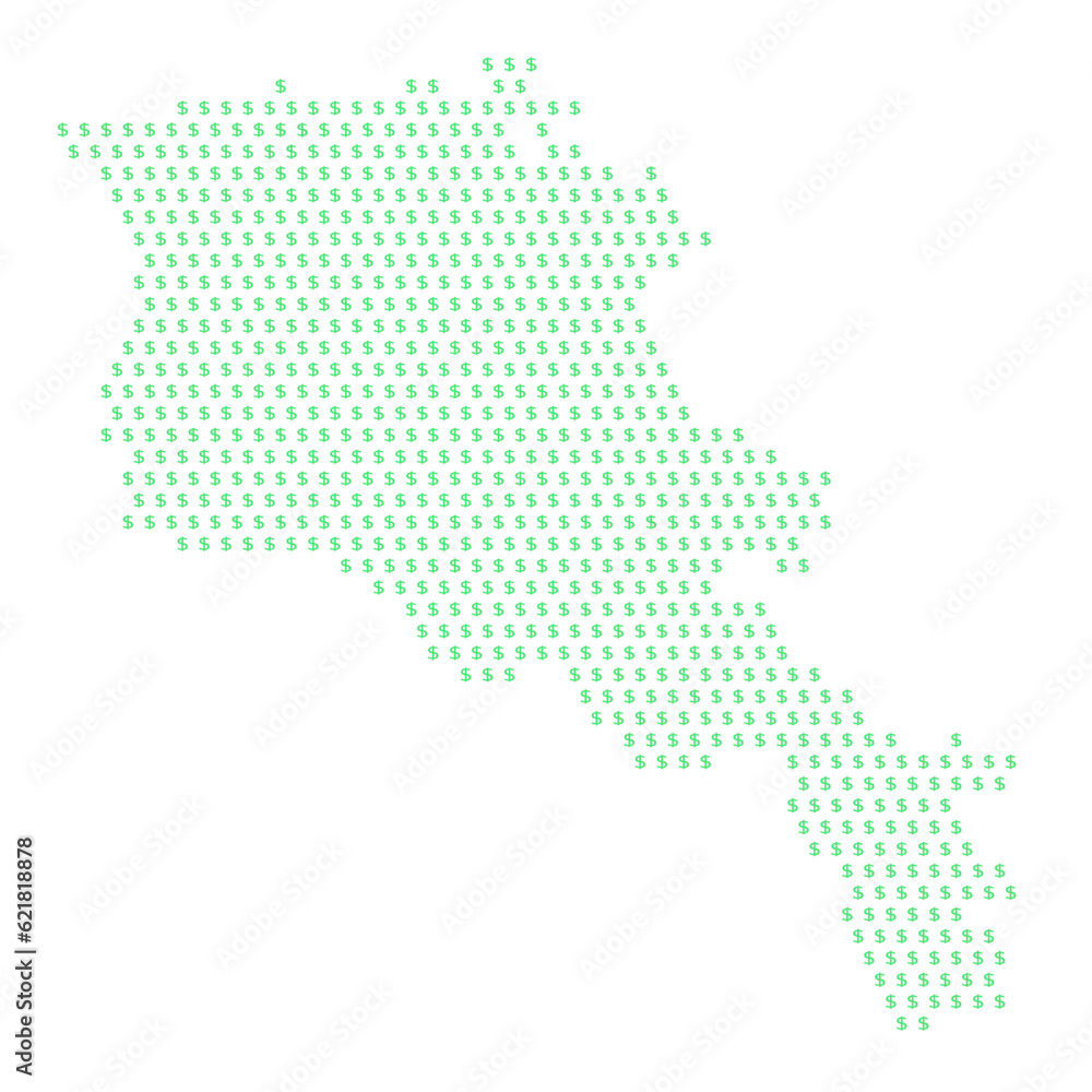 Map of the country of Armenia with dollar sign icons on a white background