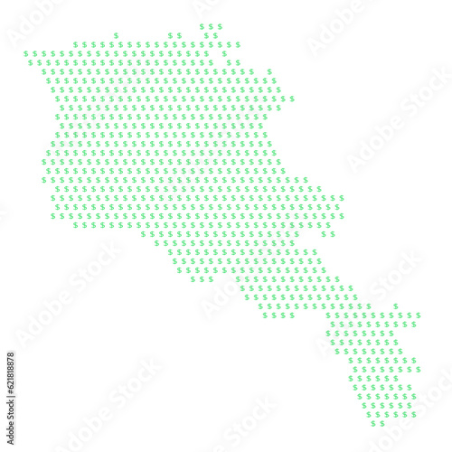 Map of the country of Armenia with dollar sign icons on a white background