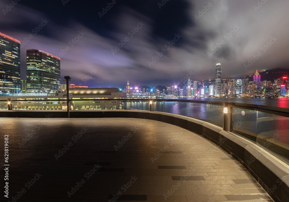 Fototapeta premium Night scenery of Skyline of Victoria harbor of Hong Kong city