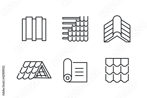 Set of linear vector icons on the roof of the house.