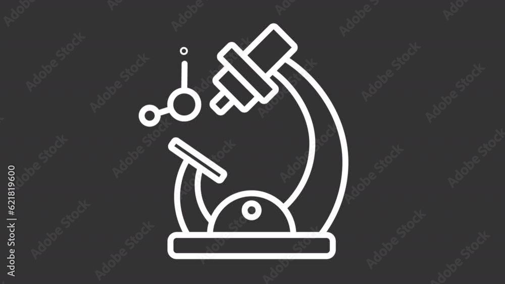 Animated microscope white line icon. Close up animation. Laboratory instrument. Scientific research. Loop HD video with alpha channel, transparent background. Motion graphic design for night mode Animated microscope white line icon. Close up animation. Laboratory instrument. Scientific research. Loop HD video with alpha channel, transparent background. Motion graphic design for night mode