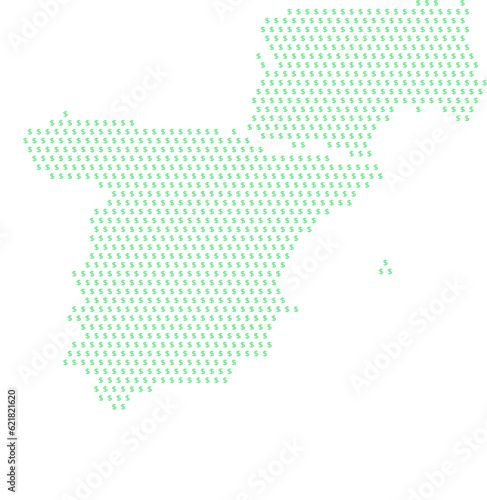 Map of the country of Spain with dollar sign icons on a white background