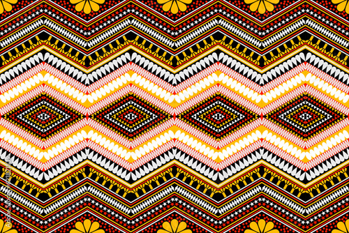 Seamless design pattern, traditional geometric zigzag pattern. red black white yellow vector illustration design, abstract fabric pattern, aztec style for print textiles 