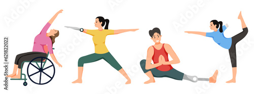 Illustration of men and women practicing yoga pose exercises