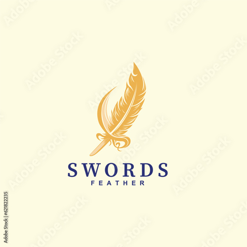 swords icon logo design template. sword and feather combination logo vector illustration