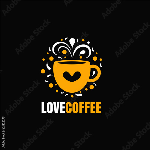 Love Coffee icon logo design template. combination of heart and coffee mug logo vector illustration