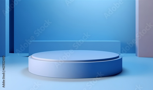 minimal scene 3d blue podium or pedestal for product presentation