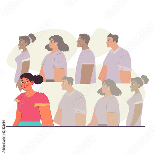 Uniqueness and individuality. Character standing out from the crowd,