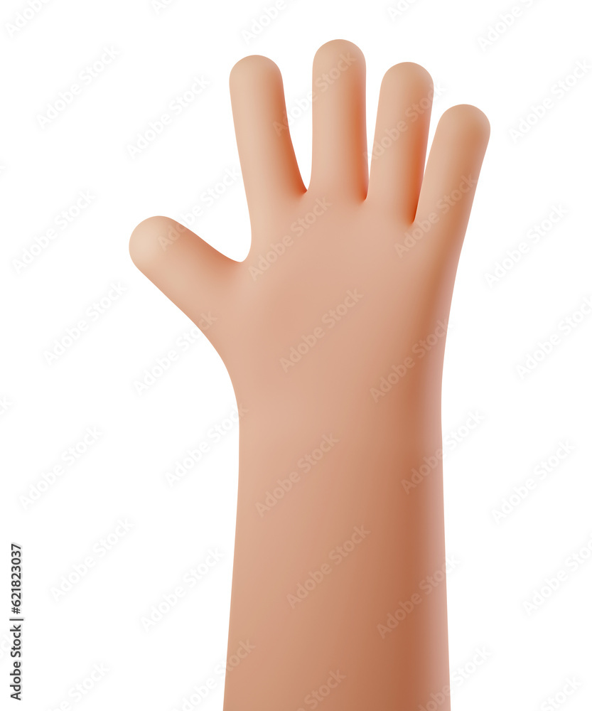 Cartoon character hand showing the five fingers isolated on a white background. Hand counting number 5. 3D rendered illustration. Cartoon character hand showing the five fingers isolated on a white background. Hand counting number 5. 3D rendered illustration.