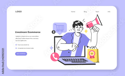 Livestream e-commerce web banner or landing page. Blogger live selling
